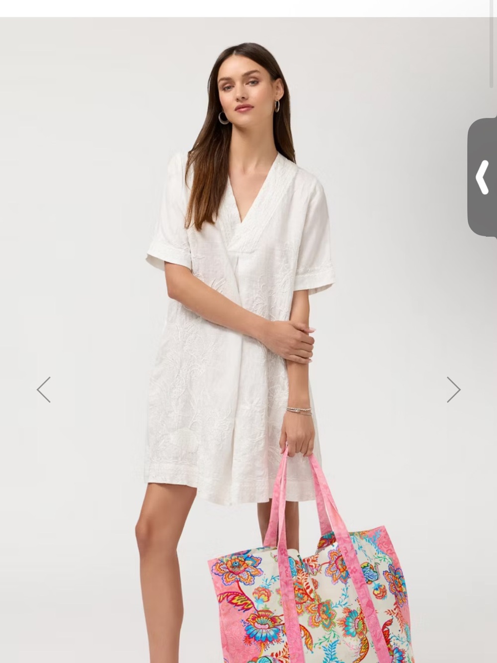 Johnny Was White Embroidered V-Neck Swim Coverup